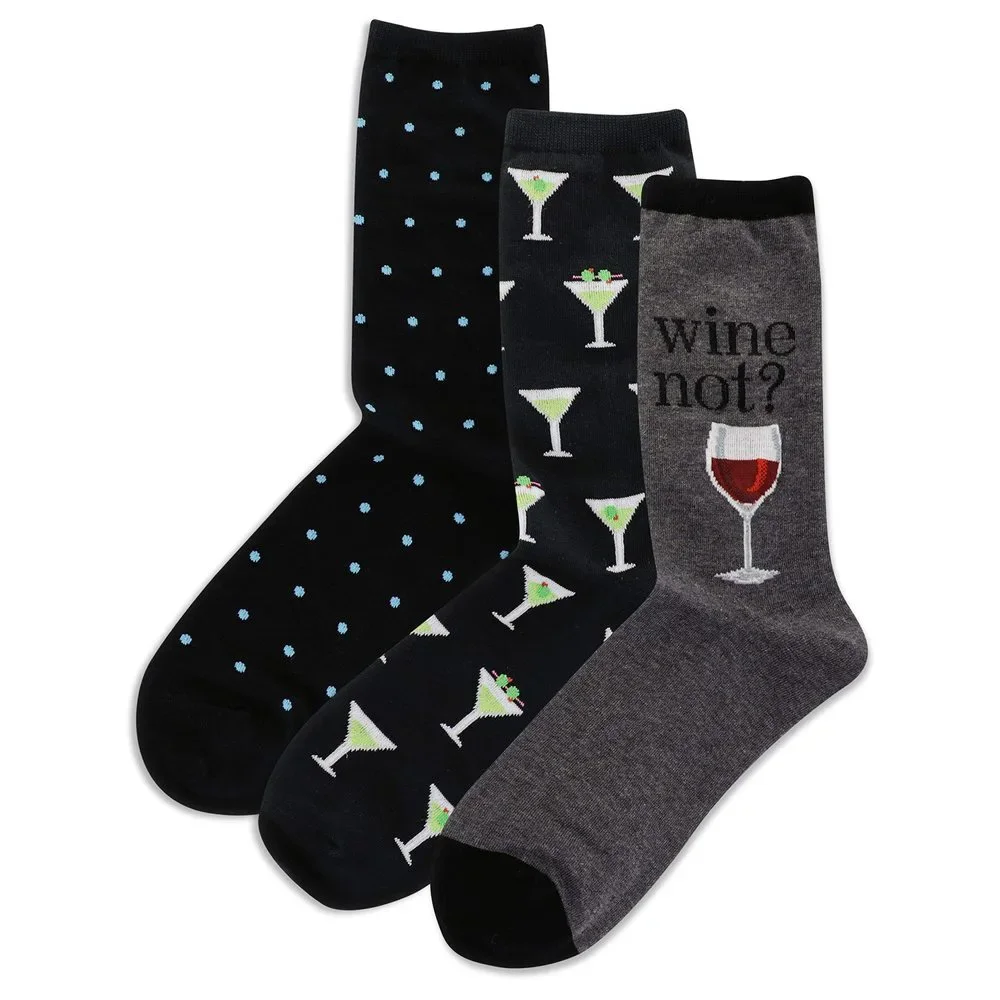 Hot Sox Women's Assorted Drinks Socks 3 Pair, Charcoal Heather, Women's 9-11